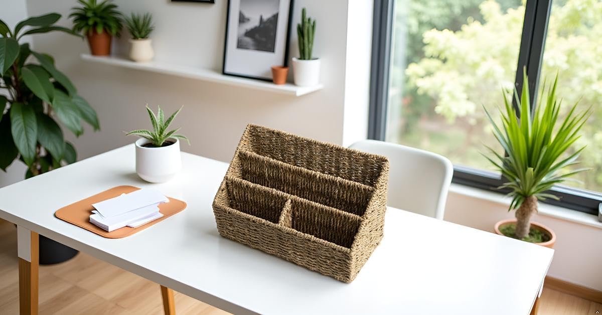 KOLWOVEN Magazine Display Holder- Mail Organizer Countertop- Mail Holder l Bill Sorter Organizer For Desk And Home Boho Rack Storage Organizer