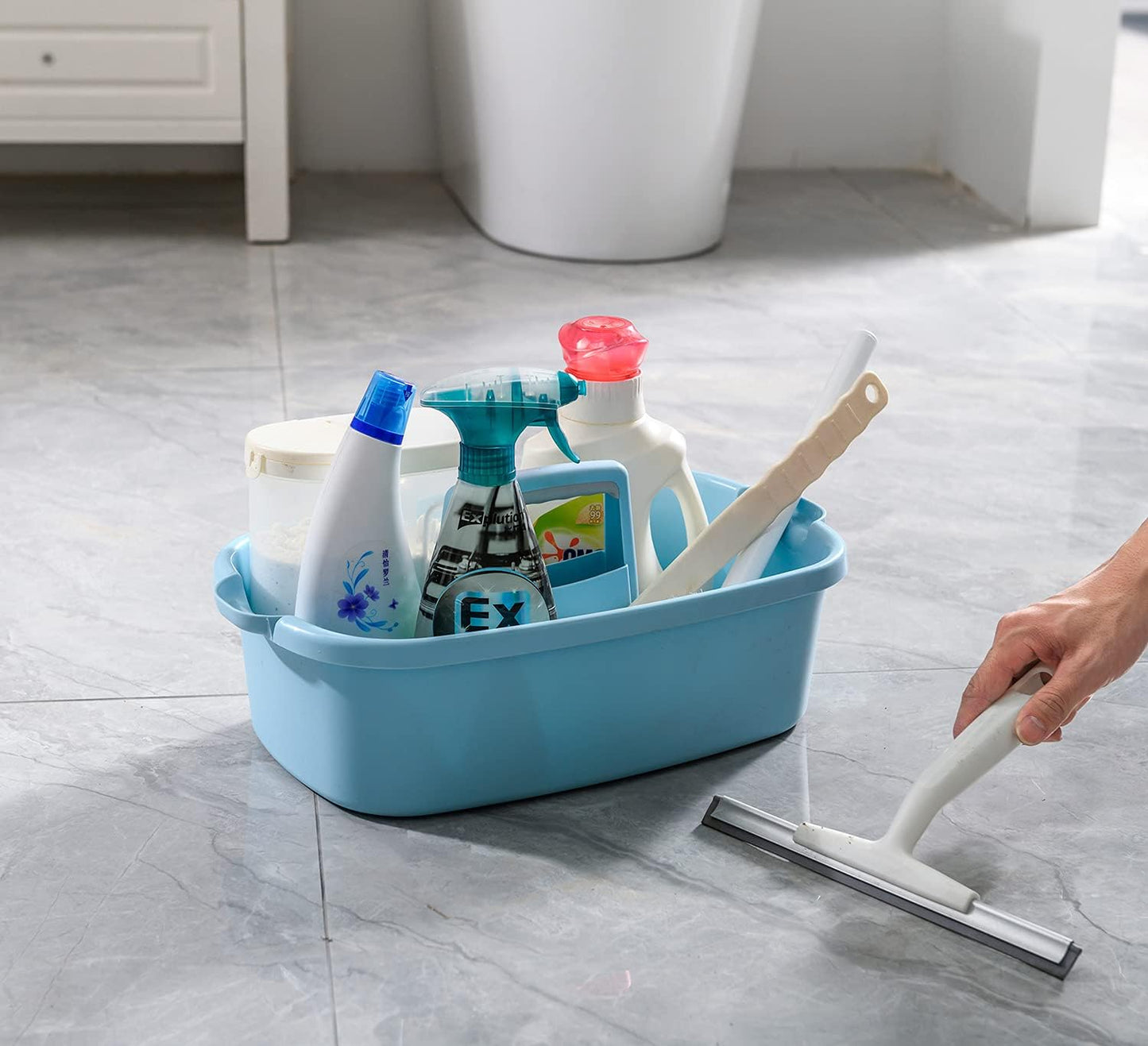 ALINK Large Plastic Shower Caddy Tote, Portable Storage Caddy Basket Organizer with Handle for Dorm, Bathroom, Tool, Garden, Kitchen, Cleaning Supplies – Blue