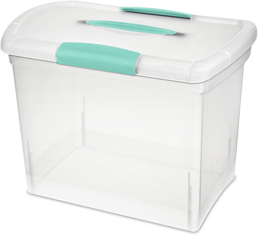 Sterilite Large Nesting ShowOffs, Stackable Small Storage Bin with Latching Lid and Handle, Plastic Container to Organize Office Files, Clear, 18-Pack