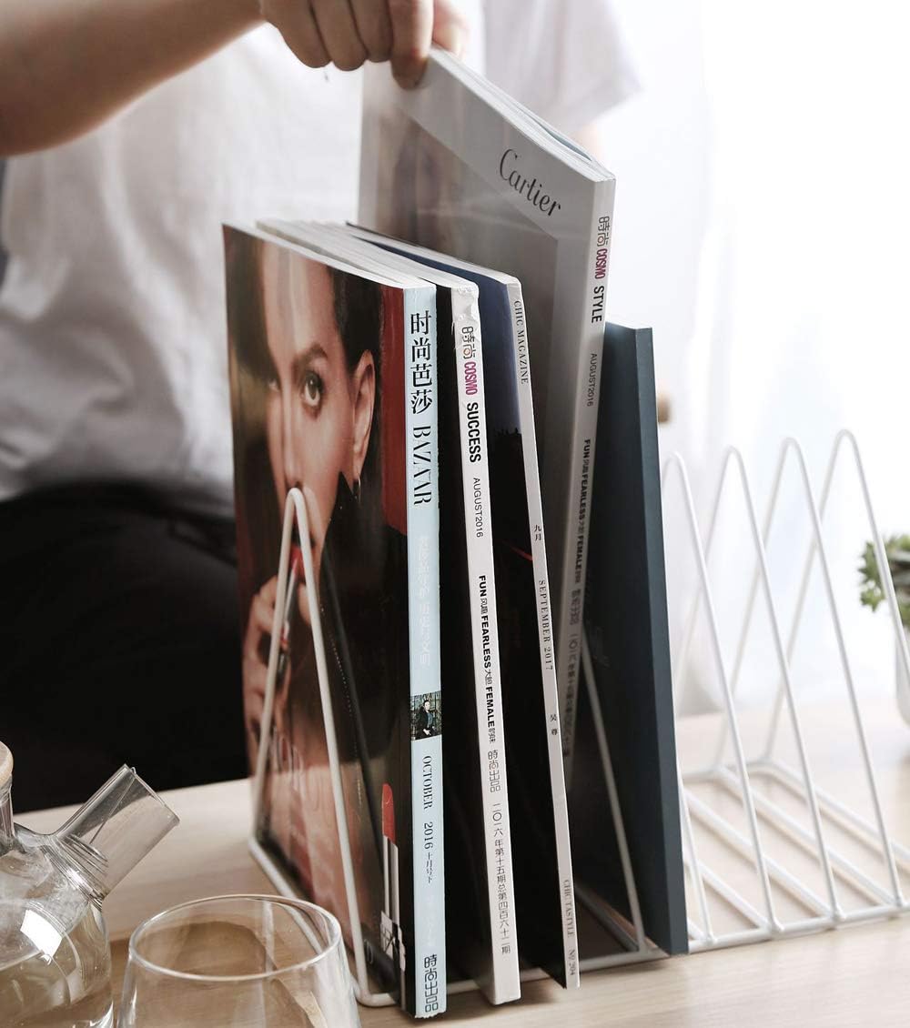 Sooyee 9 Slot White Magazine Holder,Desktop File Sorter Organizer Triangle Bookshelf Decor Home Office