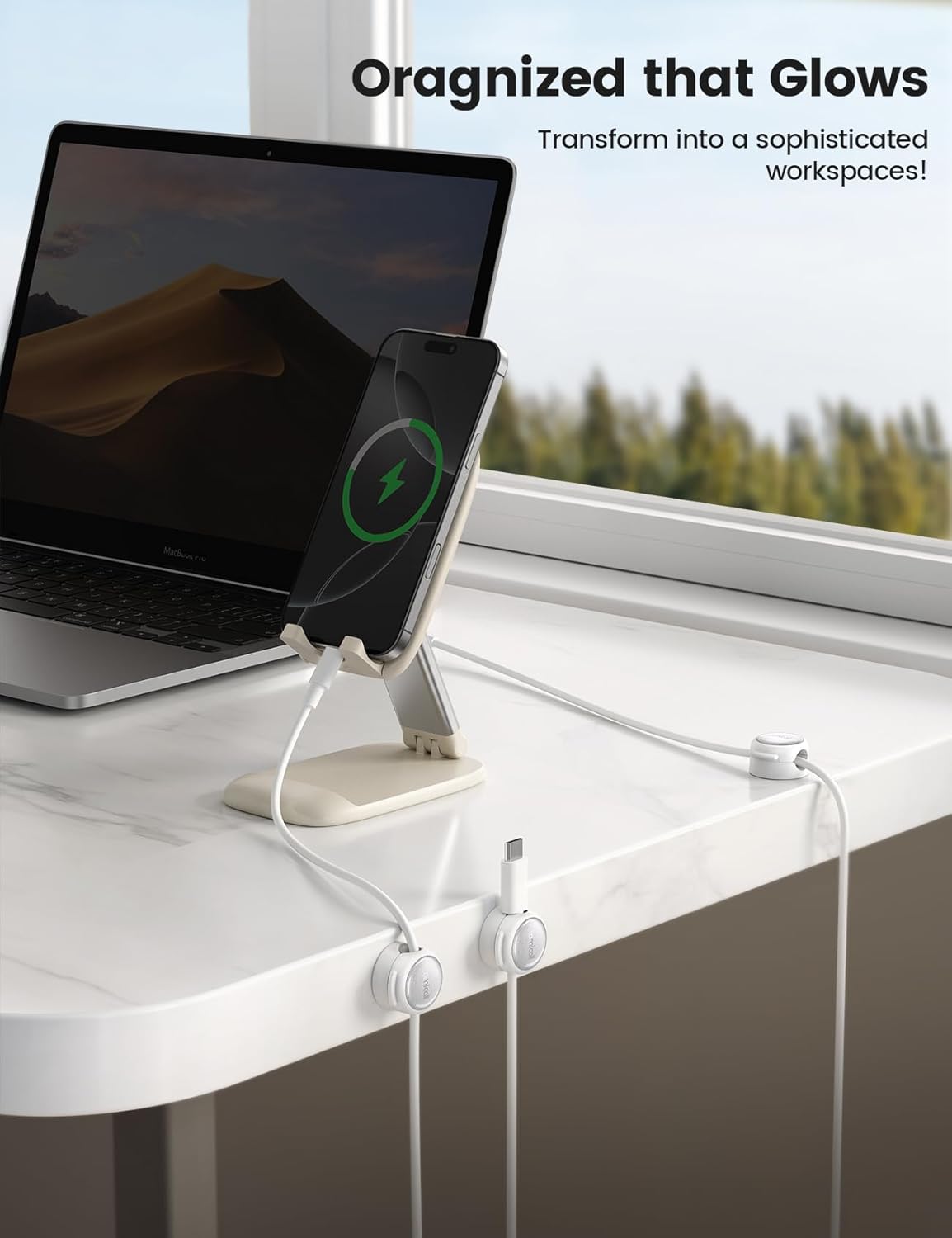 Magnetic Cable Clips Cord Organizer - Lamicall 8Pack [Crystal-Clear & Silver Shine] Cable Management Holder for Phone Charging Cord, Strong Adhesive for Nightstand, Home Office Desk Decor Accessories