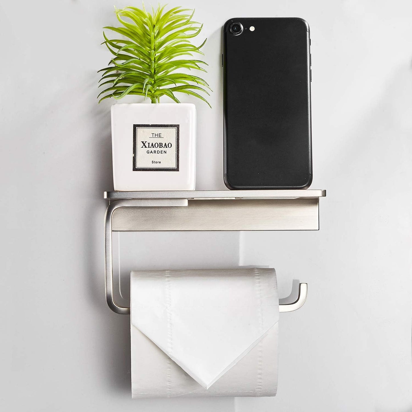 Toilet Paper Holder for Bathroom Solid Brass and Superior Hotel Style Tissue Roll Holder with Cell Phone Storage Nickel Finish