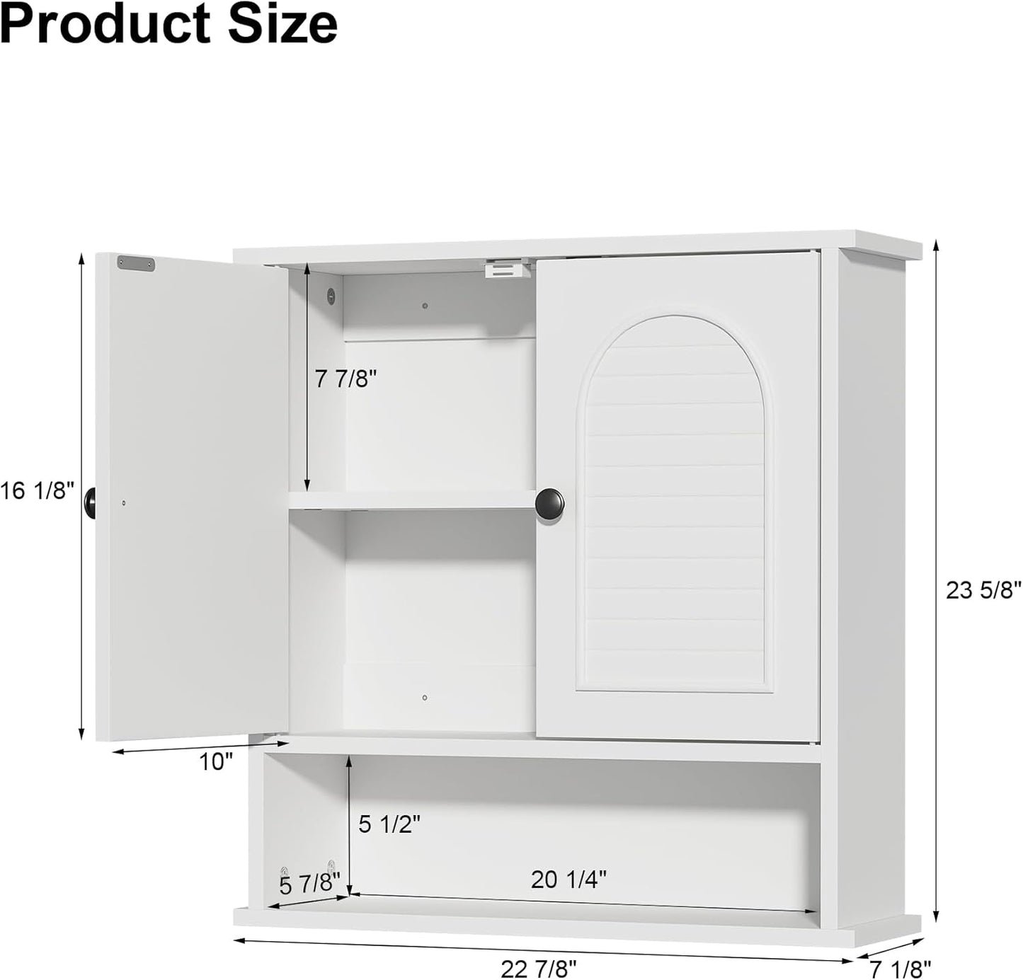 Medicine Cabinet for Bathroom,2 Doors White Bathroom Wall Cabinet with Arched,Over Toilet Storage Cabinet for Laundry Room/Kitchen/Living Room,Surface Mount Medicine Cabinets 23x24