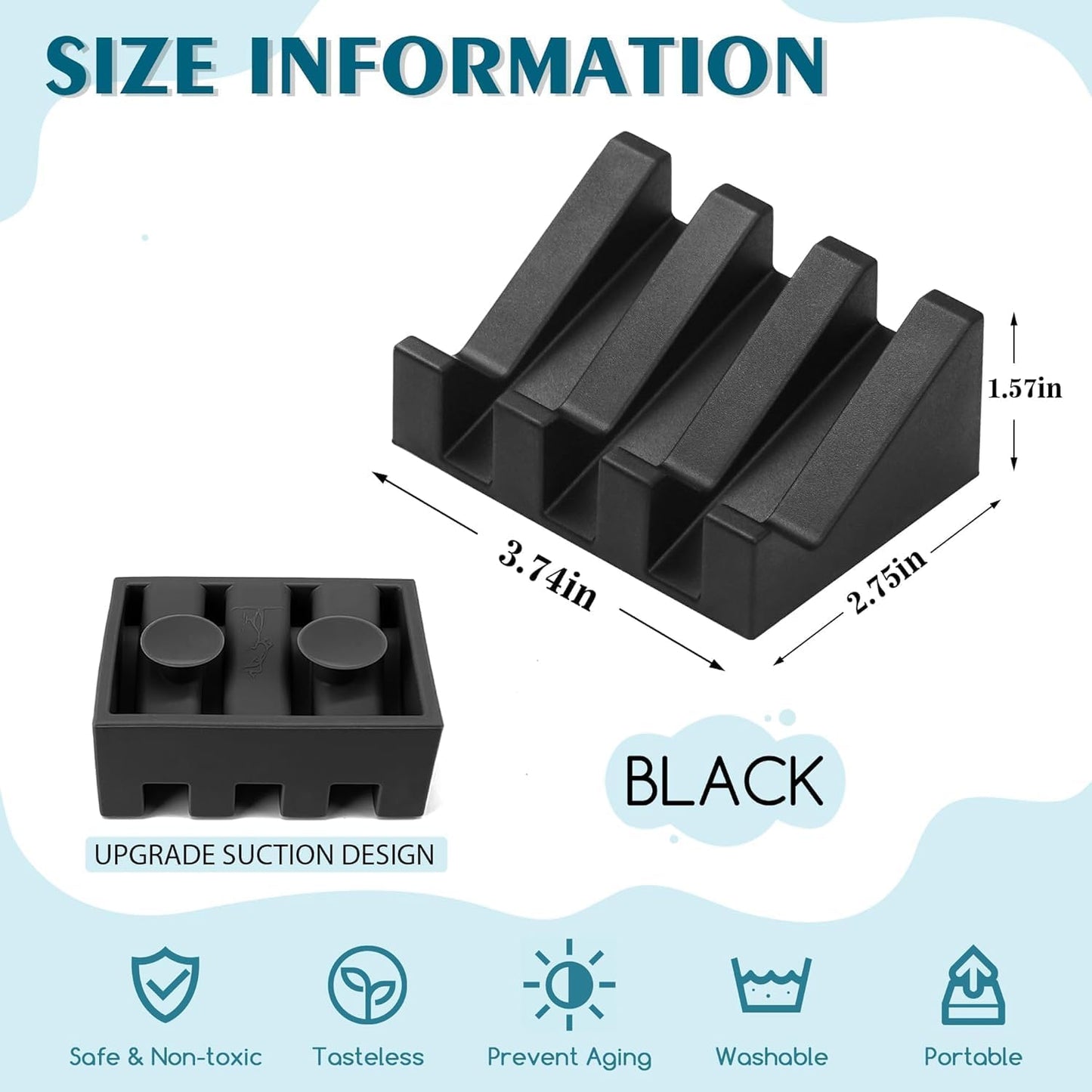 Silicone Soap Dish for Bar Soap Holder for Shower Bathroom Self Draining Waterfall Drying Tray Keep Soap Bars Dry Clean & Easy Cleaning (Black, 1)