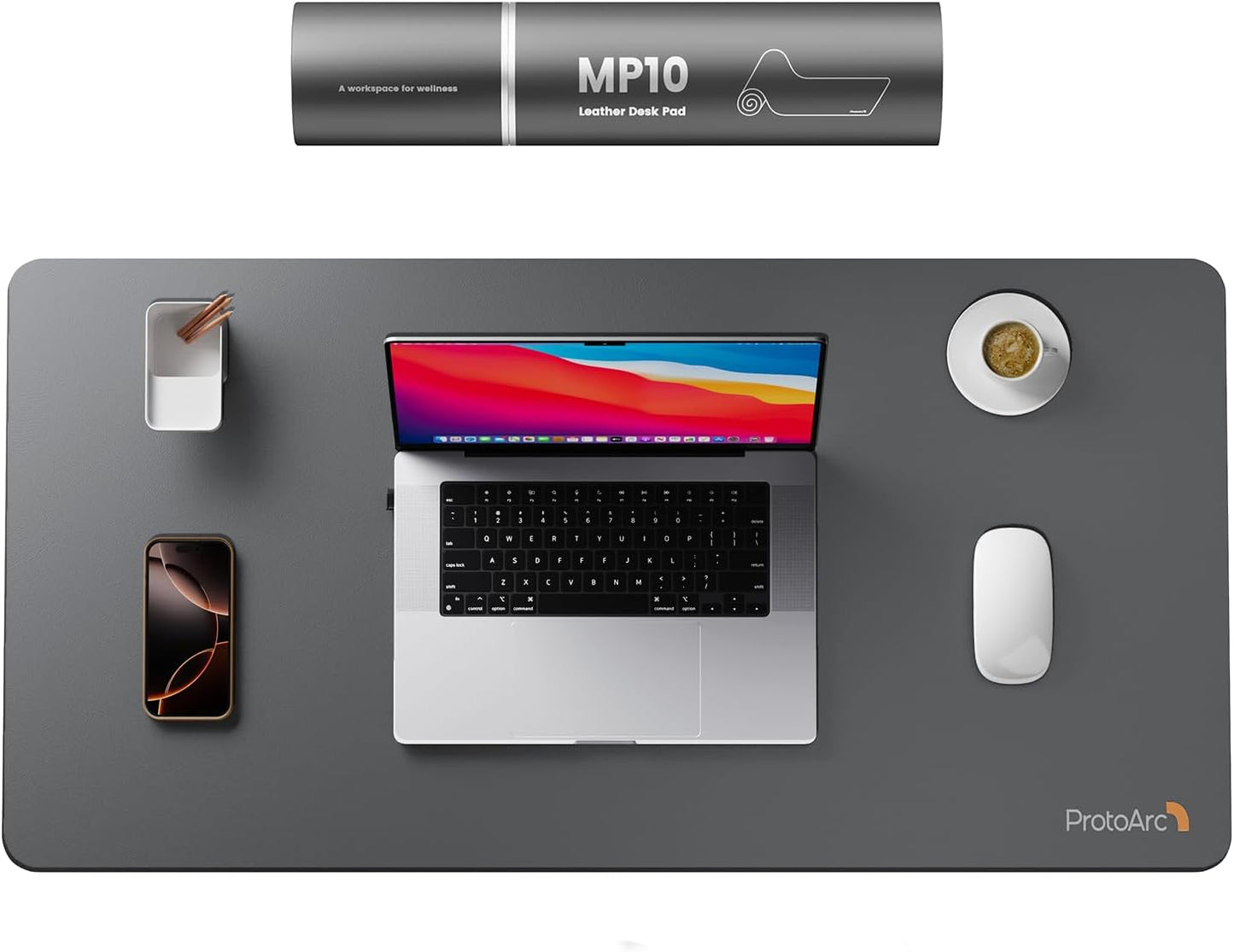 ProtoArc Leather Desk Mat, Large Mouse Pad- 31.5×15.8 inch, Non-Slip PU Leather Desk Pad Protector, Premium Desktop Mat for Computer, Keyboard and Mouse, Gray