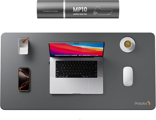 ProtoArc Leather Desk Mat, Large Mouse Pad- 31.5×15.8 inch, Non-Slip PU Leather Desk Pad Protector, Premium Desktop Mat for Computer, Keyboard and Mouse, Gray