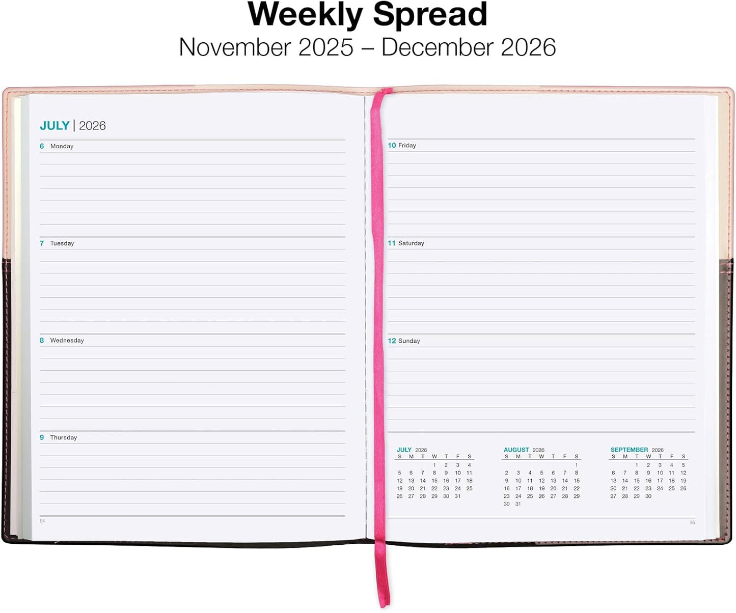 2026 Planner Calendar, 8"x10" : Includes 14 Months (November 2025 - December 2026) / 2026 Weekly Planner/Weekly Agenda/Monthly Calendar Organizer (Pink/Black)