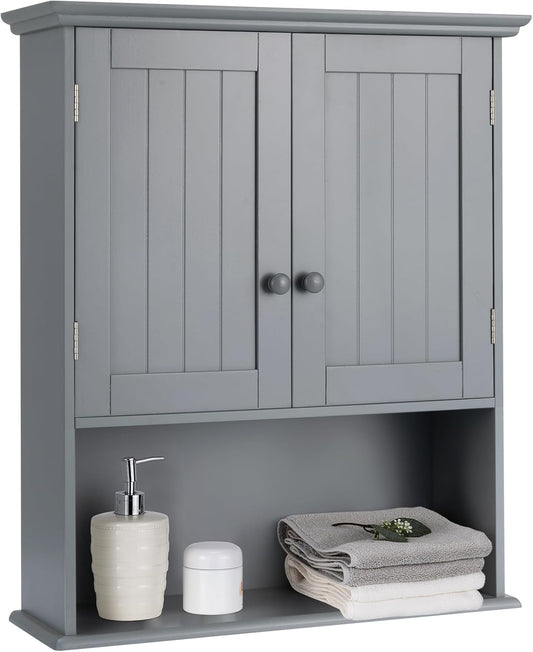 Giantex Medicine Cabinets, Wall Mounted Bathroom Cabinet with Adjustable Shelf, 2-Door, Bathroom Storage Cabinet Over The Toilet, Living Room, Kitchen, Laundry Room, Cupboard (Gray)