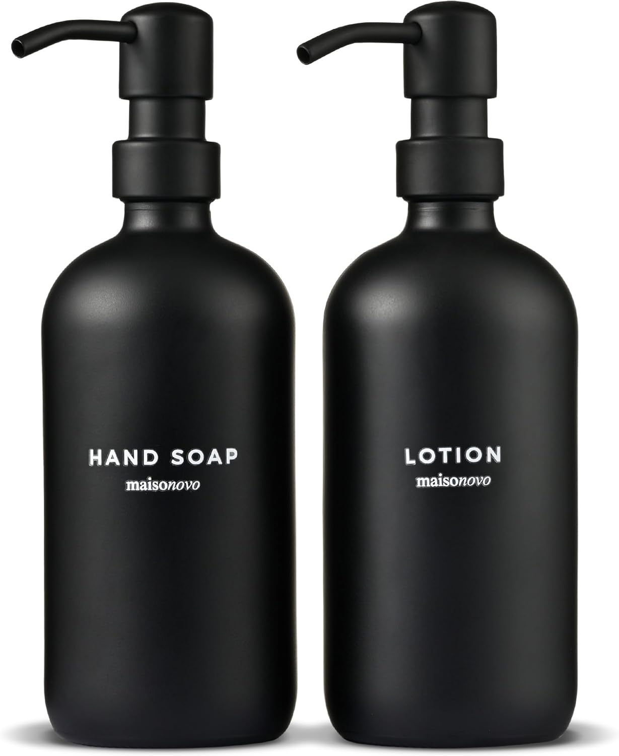MaisoNovo Soap Dispenser 2-Piece Set | 16.9oz Black Bottles with Black Stainless Steel Pumps