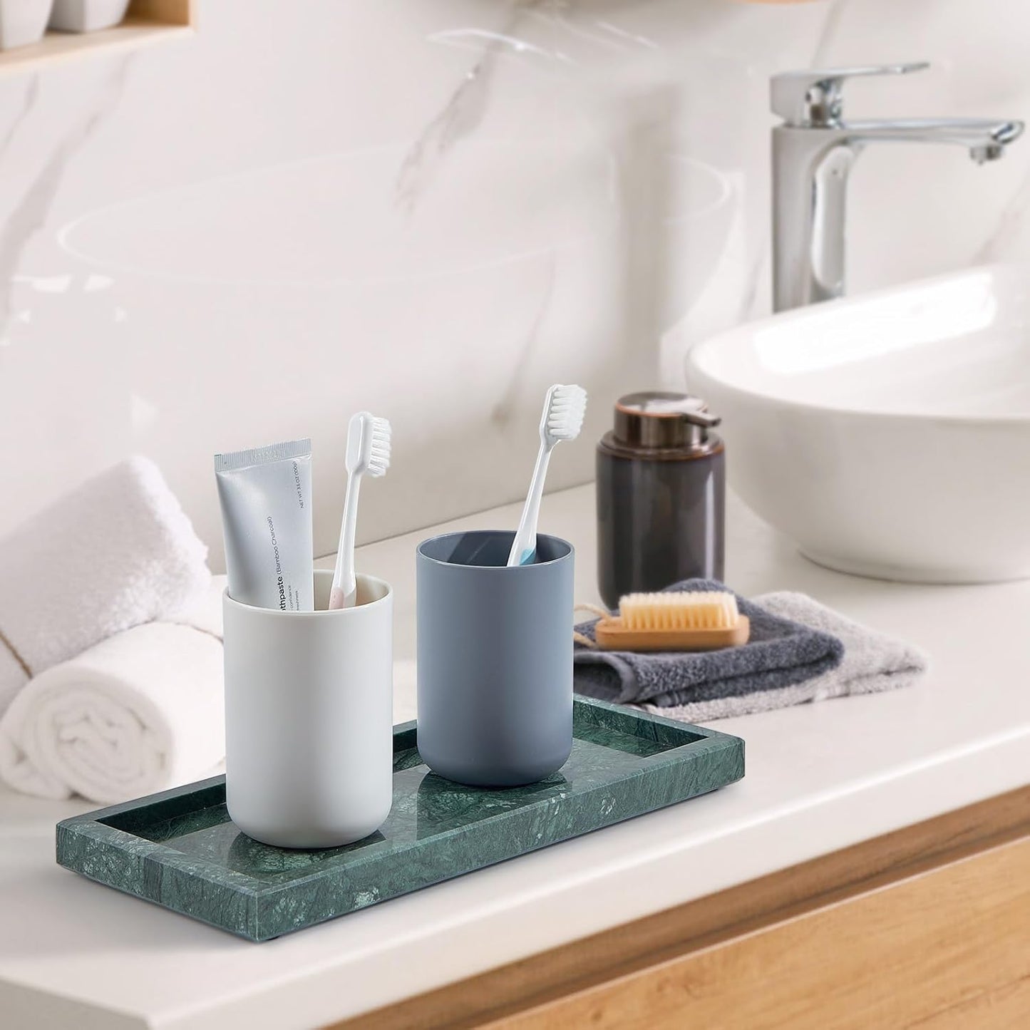 Luxury Natural Small Marble Tray for Bathroom Vanity and Kitchen Sink, Stone Countertop Organizer for Soap Dispenser, Jewelry, Perfume, Candle, Ring, Home Decor, Non-Resin Non-Ceramic