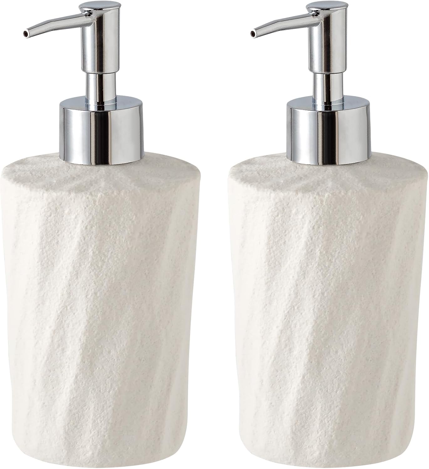 Soap Dispensers 340mL 11.5 OZ, 2 PCS Luxurious Hand Dish Lotion Shampoo Soap Dispenser Jar, Natural Stone Look Soap Pump Bottles for Kitchen Bathroom Countertop (White)