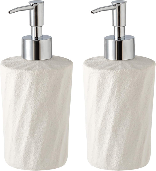 Soap Dispensers 340mL 11.5 OZ, 2 PCS Luxurious Hand Dish Lotion Shampoo Soap Dispenser Jar, Natural Stone Look Soap Pump Bottles for Kitchen Bathroom Countertop (White)