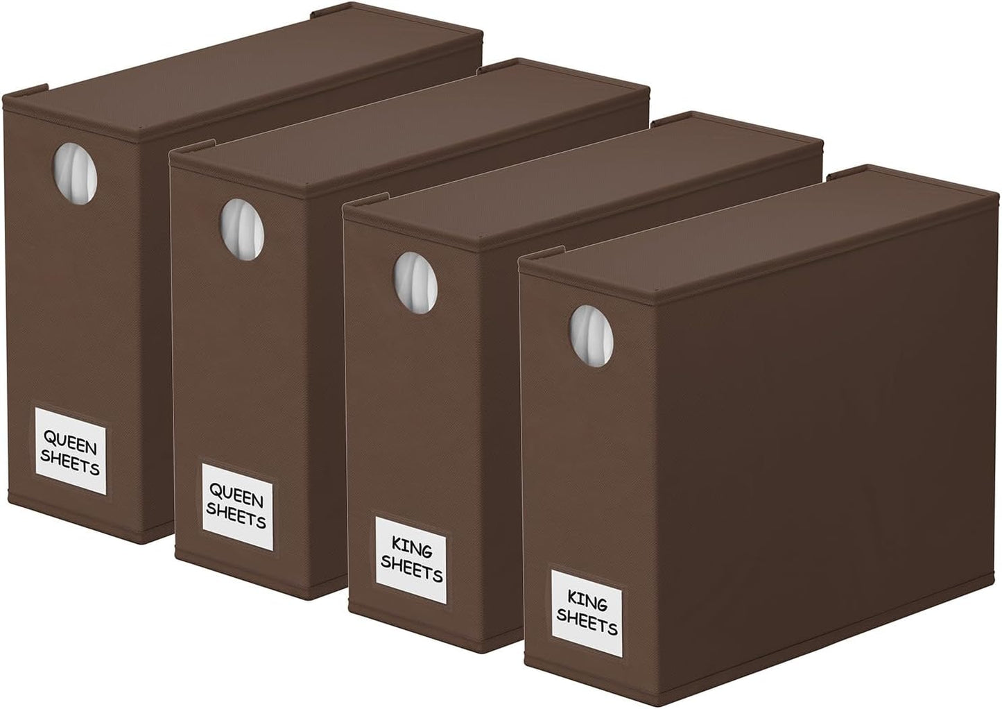 SpaceAid 4 Pack Bed Sheet Organizers and Storage, Foldable Sheet Organizer for Linen Closet, Sheets Set Folder Keeper with Window XL (Queen & King Size) Bedding Container (Brown, 4 Pack)