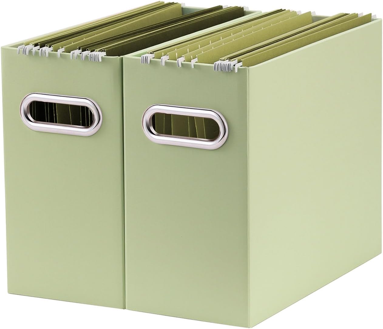 Oterri Cardboard File Organizer Box for Hanging File Folders Letter Size,File Box for Computer Desk,File Cabinet,Working Home,Office,Classroom(Green, Letter Size - 2 Packs)