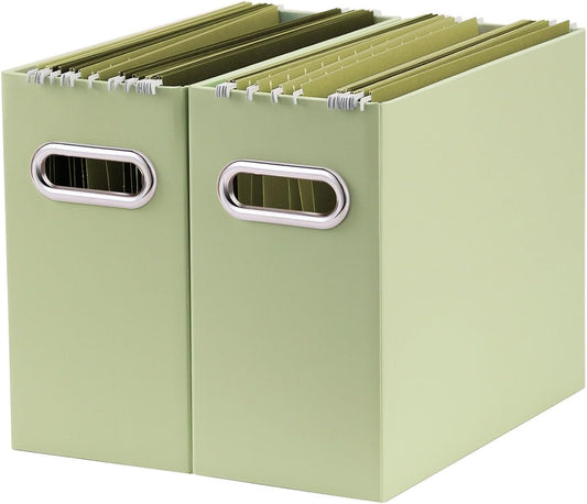 Oterri Cardboard File Organizer Box for Hanging File Folders Letter Size,File Box for Computer Desk,File Cabinet,Working Home,Office,Classroom(Green, Letter Size - 2 Packs)