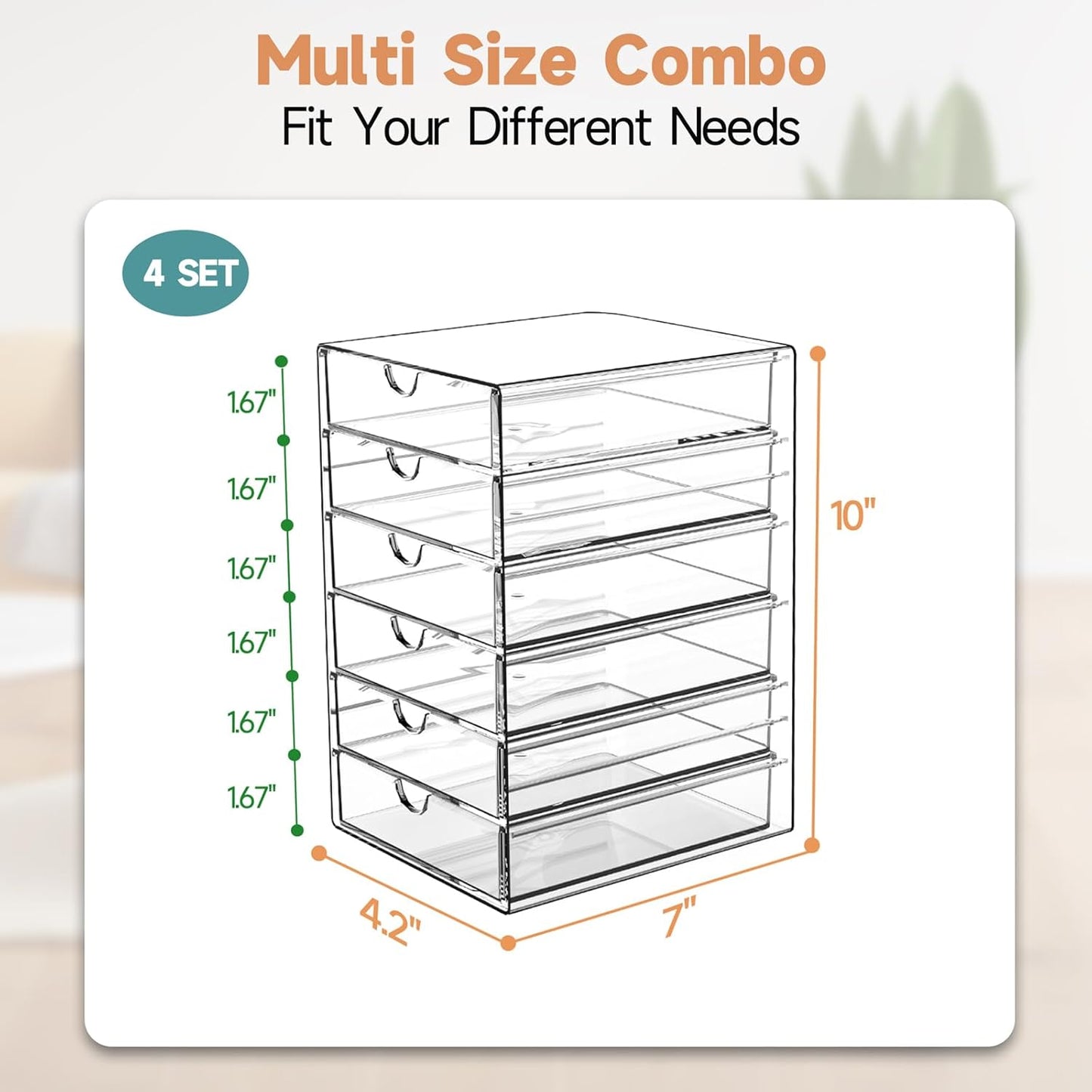 Makeup Drawer Storage Organizer with 24 Drawers, 4 Set Acrylic Office Desk Organization and Storage, Dustproof Drawer Organizer for Makeup, Office, Countertop, Jewelry, Pen, Desktop, Bathroom, Bedroom