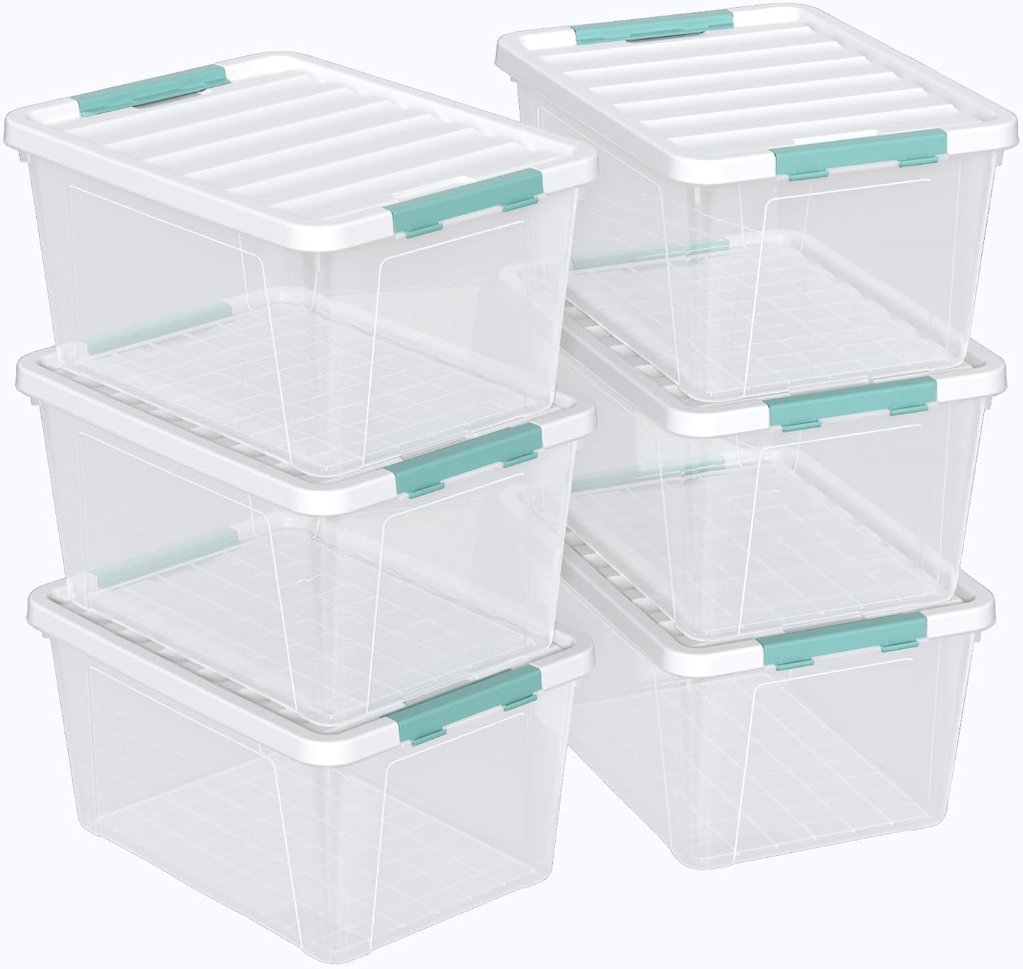 35 Quart Latch Storage Box, 6-Pack Clear Plastic Storage Bins with Latching Lids