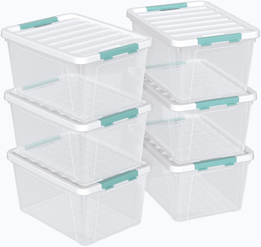 35 Quart Latch Storage Box, 6-Pack Clear Plastic Storage Bins with Latching Lids