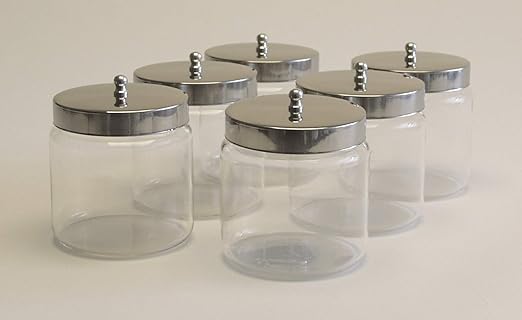 Grafco Glass Medical Sundry Jars with Lids, 4 x 4”, Clear Unlabeled Jars for Supplies (6 Count)