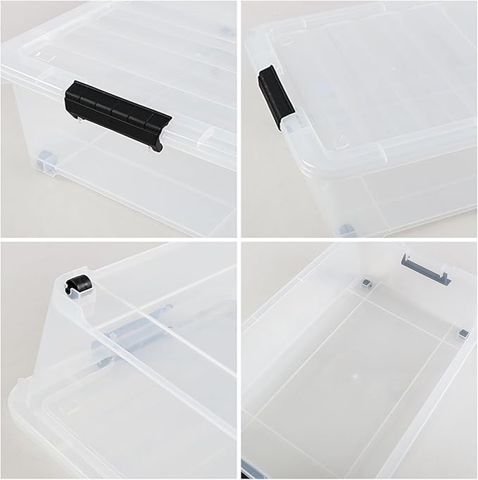 Gloreen 25 Quart Plastic Underbed Storage Container with Wheels, Clear Under Bed Storage Box Bins, 3-Pack