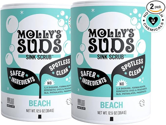 Molly's Suds Sink and All Purpose SCRUB | Gently Removes Stains, Scrubs Away Grease & Gime, Buffs out Scratches | Plant and Mineral Based | 2 Pack, Beach Scent