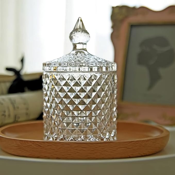 rejomiik Qtip Holder Glass Apothecary Jars with Lid Bathroom Accessories Vanity Organizers and Makeup Storage for Cotton Swabs, Makeup Sponges, Candy, Jewelry, 2 Pack Large Clear