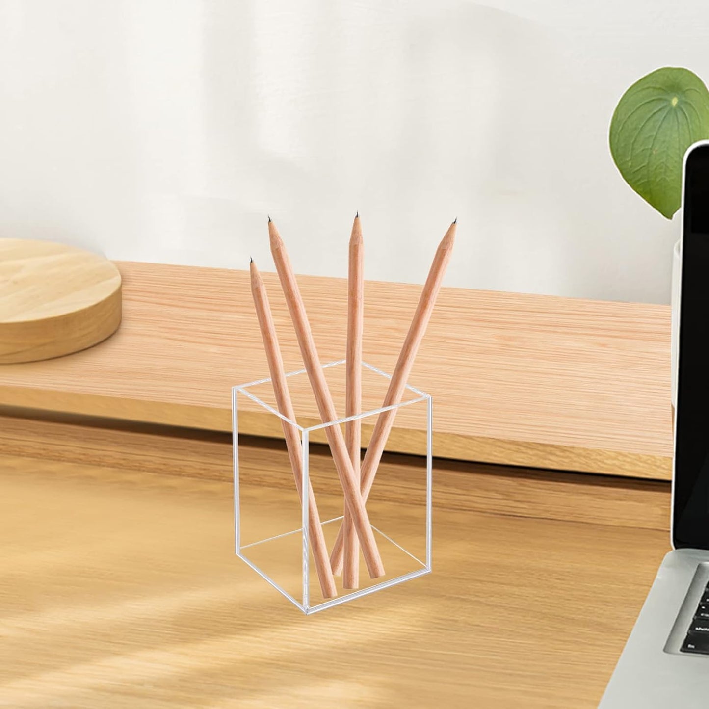 2 Pack Acrylic Pen Pencil Holder, Clear Makeup Brush Holder Cup Storage Office Desktop Desk Table Stationery Organizer