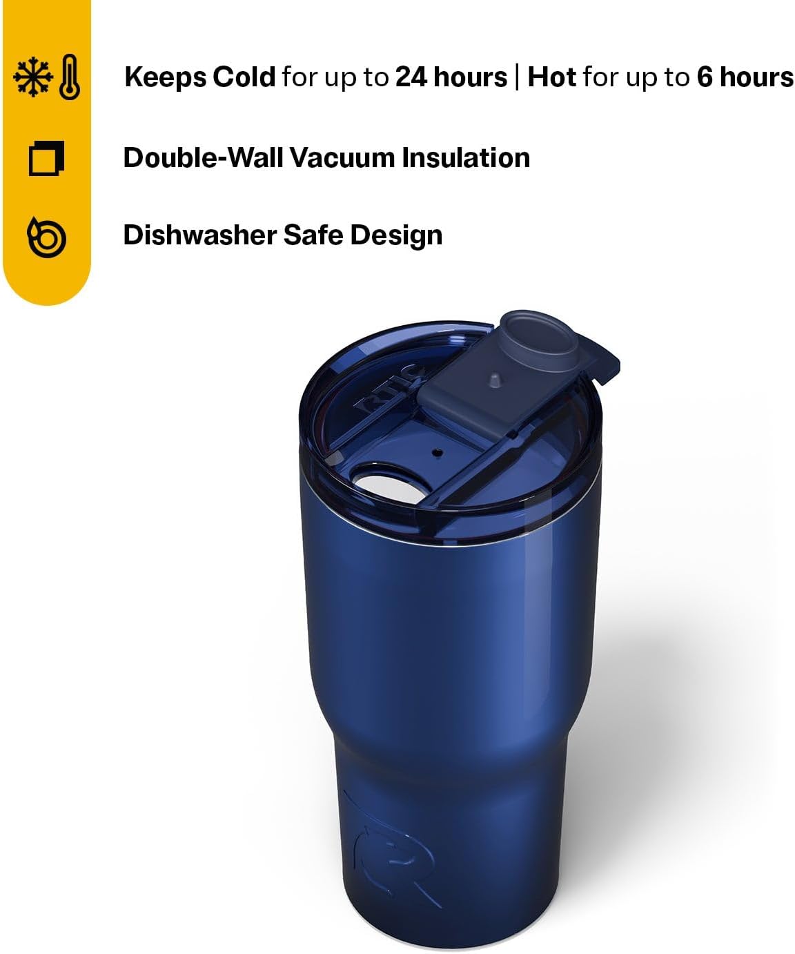 RTIC 20oz Essential Tumbler with Lid, Insulated, Stainless Steel, Metal, Double Wall Vacuum-Insulation, Ceramic Lined, Travel Cup for Iced Coffee, Tea, Hot and Cold Drink, Midnight Dust Metallic