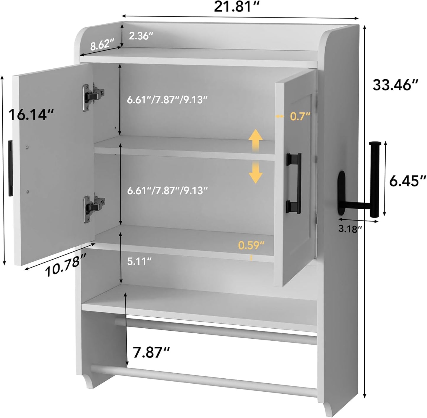 Bathroom Wall Cabinet with Door, Over The Toilet Wood Hanging Medicine Cabinets with DIY Lighting for Laundry Room Kitchen Storage