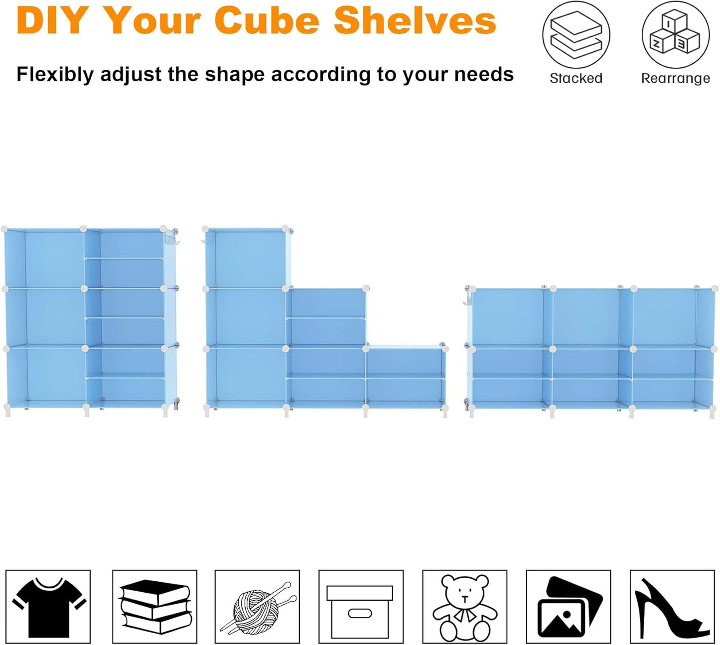 AWTATOS Closet Organizer 6 Cube Storage Shelves Portable Closet Clothes Organizers and Storage Stackable Cubby Shelving for Closet Bedroom Living Room Blue