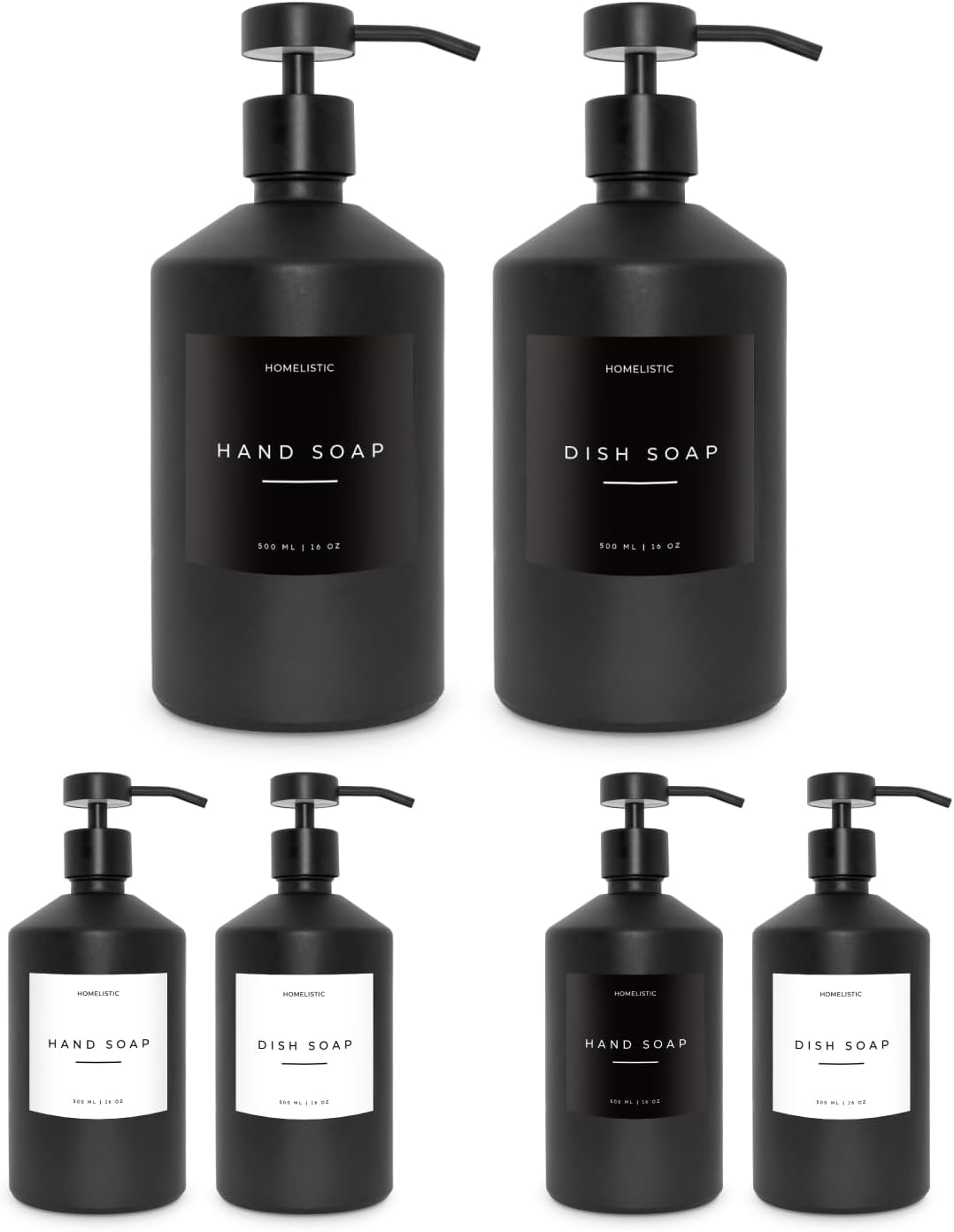 Luxury Glass Soap Dispenser Set of 2 - Elegant Glass Bottles with Matte Black Pumps, Ideal for Kitchen and Bathroom for Hand and Dish Soaps