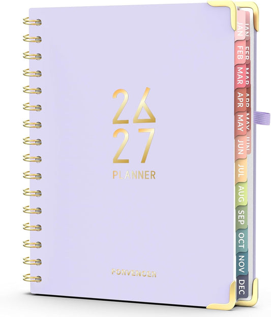 Forvencer Planner 2026-2027, 18 Month Weekly and Monthly Calendar Planner, Jan 2026 -June 2027, 6.3" x 8.4", Daily Agenda Book with Tabs, College Organizer Notebook, School Supplies for Student Teacher Classroom, A5, Purple