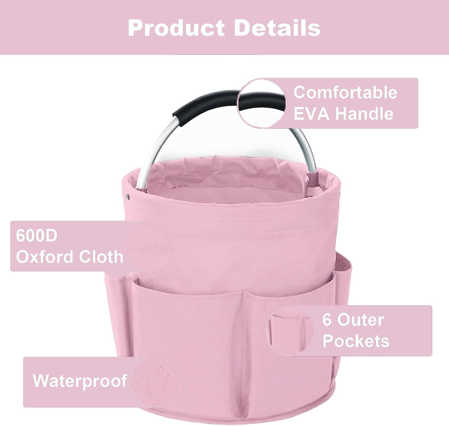 Cleaning Caddy with Handle, Cleaning Products Organiser, 17L Foldable Storage Basket, Cleaning Caddy Organiser, Portable Multi Cleaning Bucket Bag for Home, Garden (Pink)