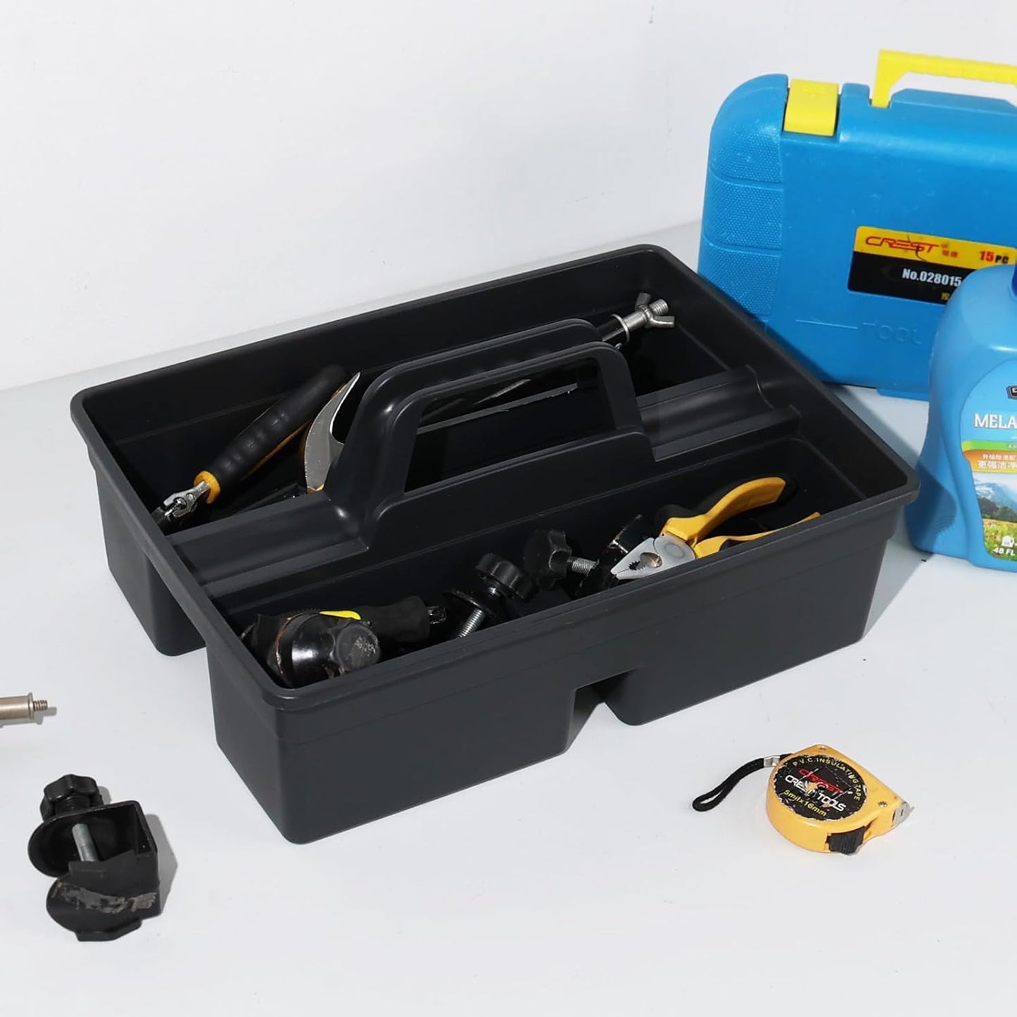 3 Compartment Cleaning Supplies Caddy, 6-Pack Plastic Cleaning Caddy with Handle, Gray