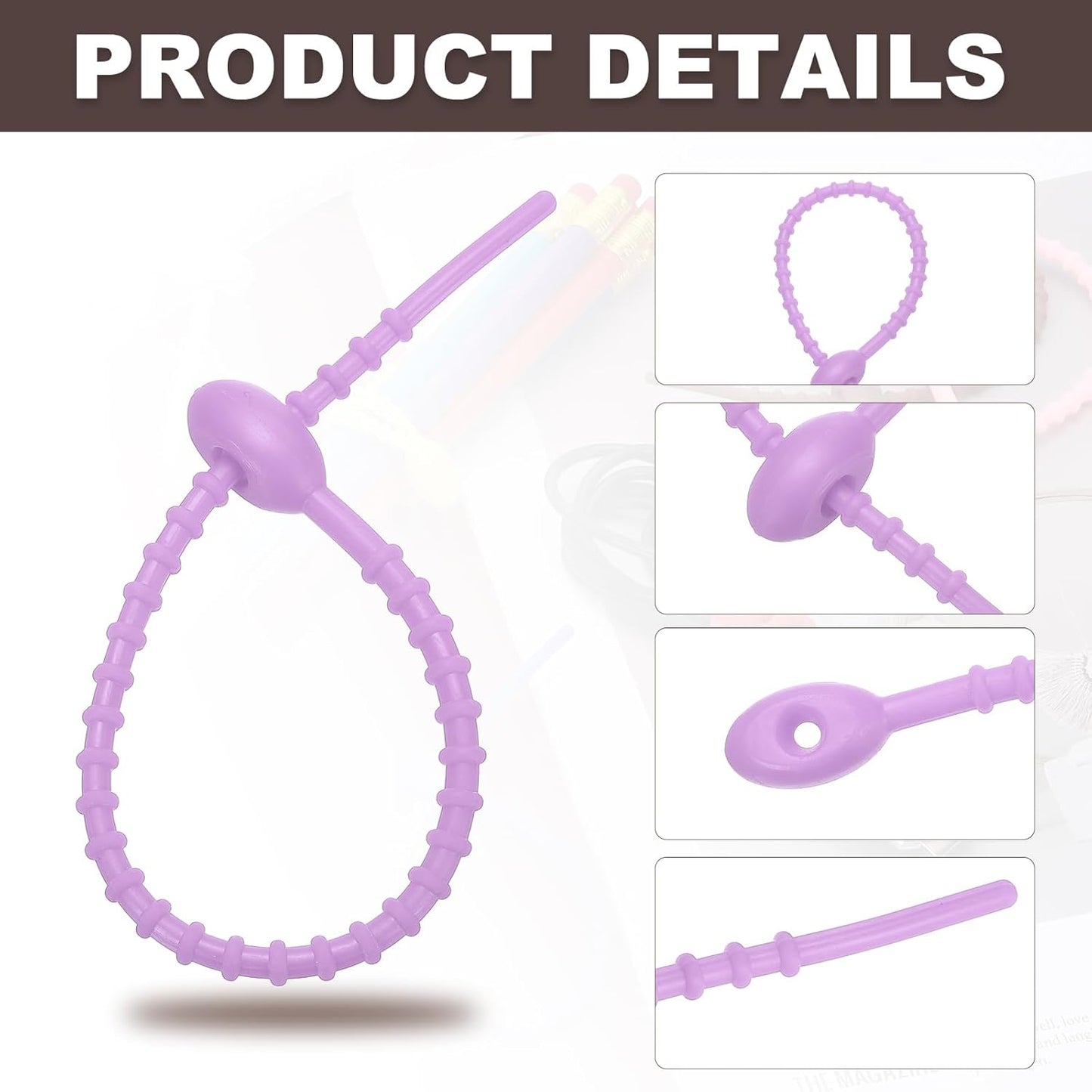 PATIKIL 8 Inch Silicone Cable Ties, 20pcs Rubber Reusable Twist Zip Ties Organizer for Home Office Kitchen Food bags Wires Adjustable Bag Clip, Light Purple
