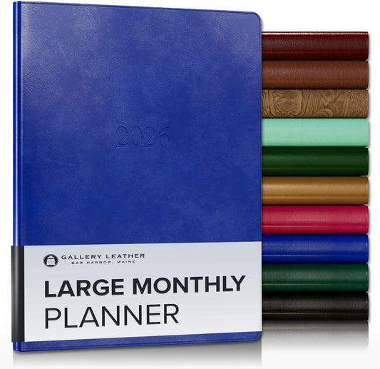 Gallery Leather Large Monthly Planner 2025-2026, Elegantly Bound Calendar Planner and Notebook with Stylish Gold-Gilded Page Edges, 18 Months - Acadia Malibu - 9.75x7.5"