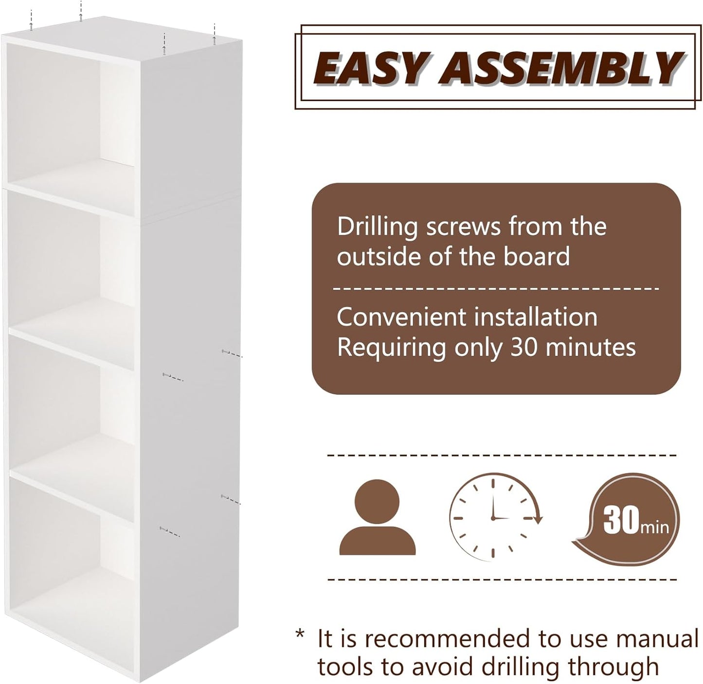 Wooden 4 Cube Storage Organizer, 4 Tier Storage Cubes Storage Display Cubby, 42 Inch Tall Versatile Cubes Shelf and Cubby Organizer for Any Space (White, 4 Cube-W(11.8inch)