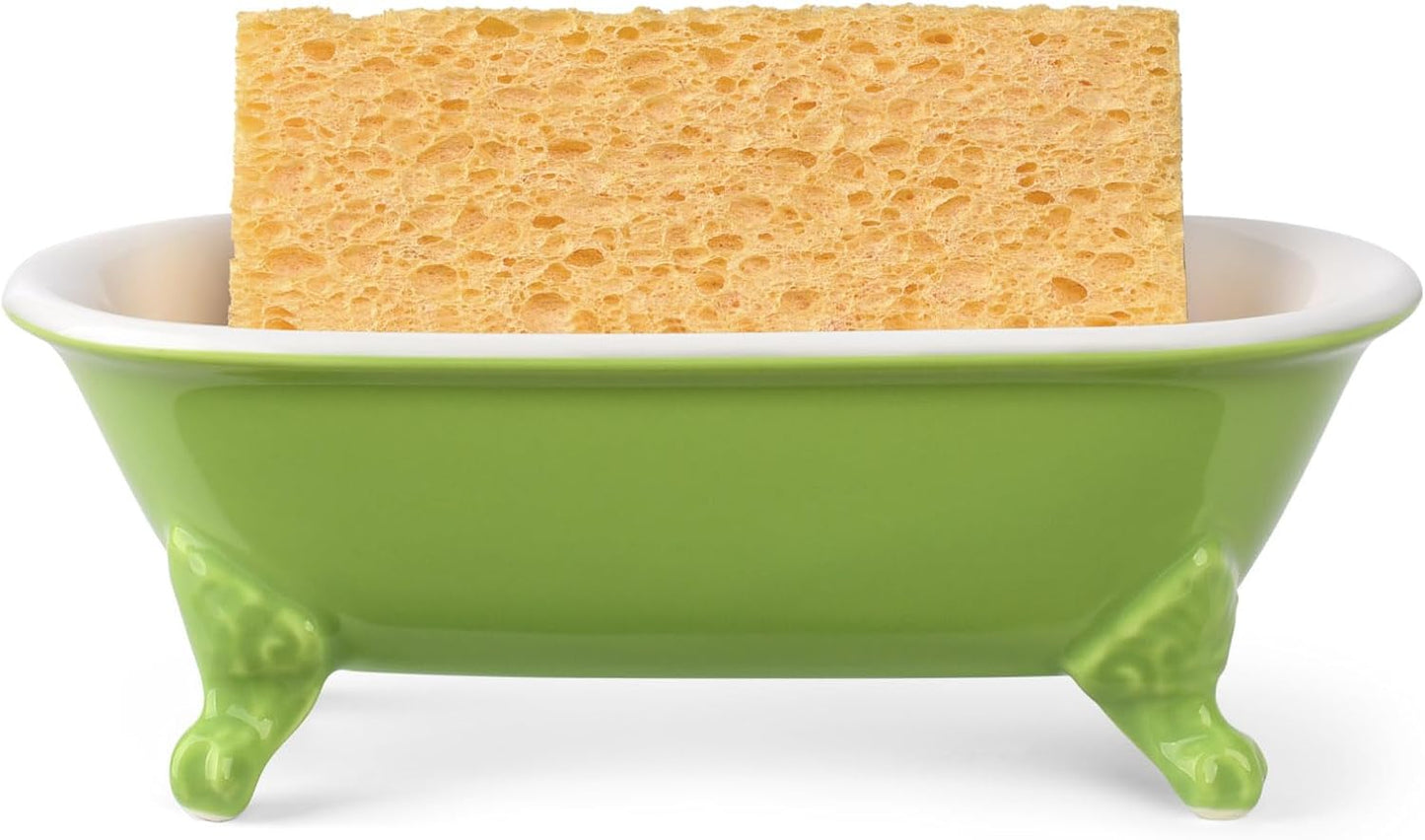 6.5" Ceramic Mini Decorative Clawfoot Bathtub Bar Soap Dish, Kitchen Sponge Holder and Shower Tray for Bathroom, 1 Pack(Lime)