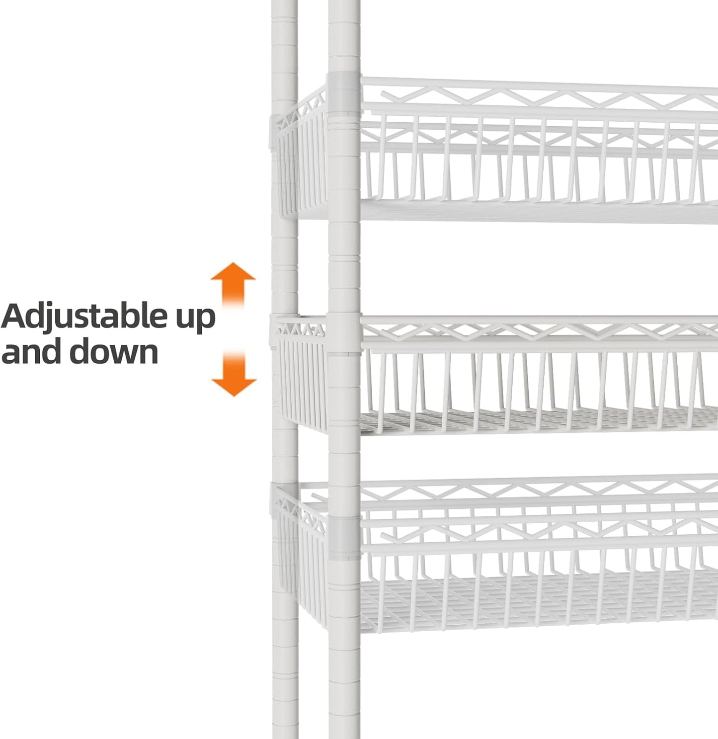 SINGAYE 6 Tier Big Basket Shelf Wire Shelving Unit Adjustable Storage Shelves Rack for Garage Kitchen Office Pantry Corner Metal with Wheels White