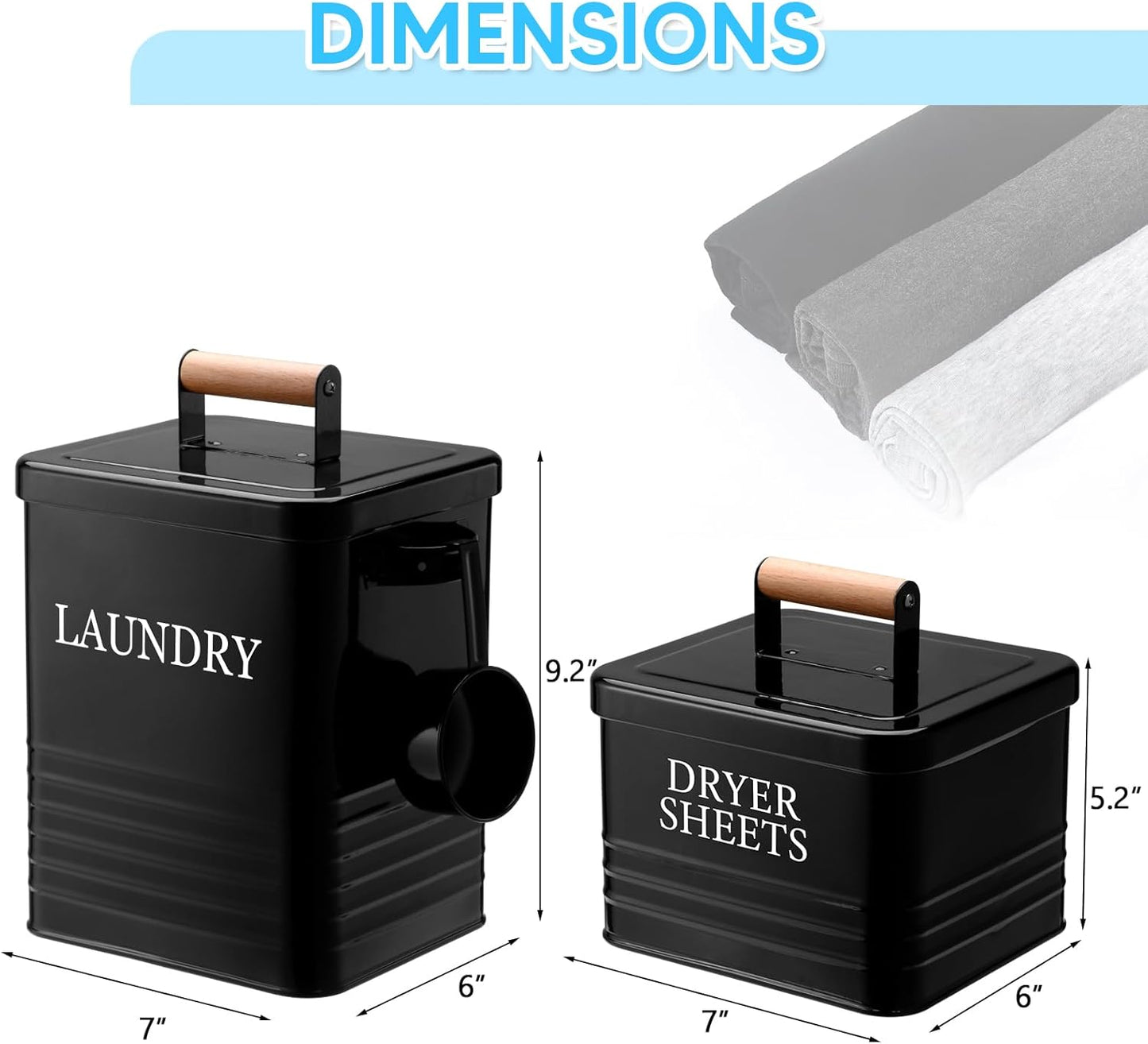 Metal Laundry Powder Container with Dryer Sheet Holder Modern Farmhouse Laundry Detergent Container with 1 Spoon Fabric Softener Dispenser with Lid for Space Saving Room Organization and Decor