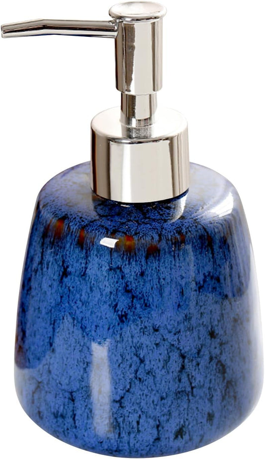 Jessie Hand Soap Dispenser,Blue Ceramic Liquid Hand Soap Dispenser with Pump,Modern Vintage Refillable Hand Lotion Pump Bottle for Bathroom Kitchen Set 10.8 oz (Blue)