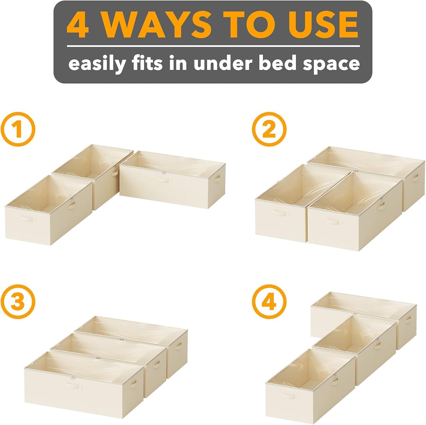 SpaceAid 3 Pack 10" High Under Bed Storage Containers, Large Underbed Storage Organizer Bins with Lids for Bedroom, Dorm, Clothes, Closet Organization, Bed Sheets and Blankets (Beige)