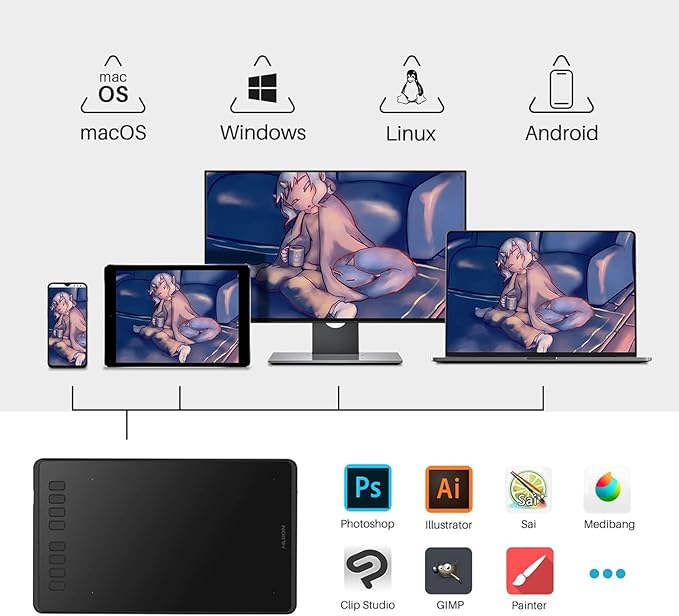 HUION Inspiroy H950P Drawing Tablet, 8x5 inch Digital Art Tablet with Battery-Free Stylus, 8192 Pen Pressure, Tilt, 8 Hot Keys, Graphic Tablet for Design, Writing, OSU, Work with Mac, PC, Mobile