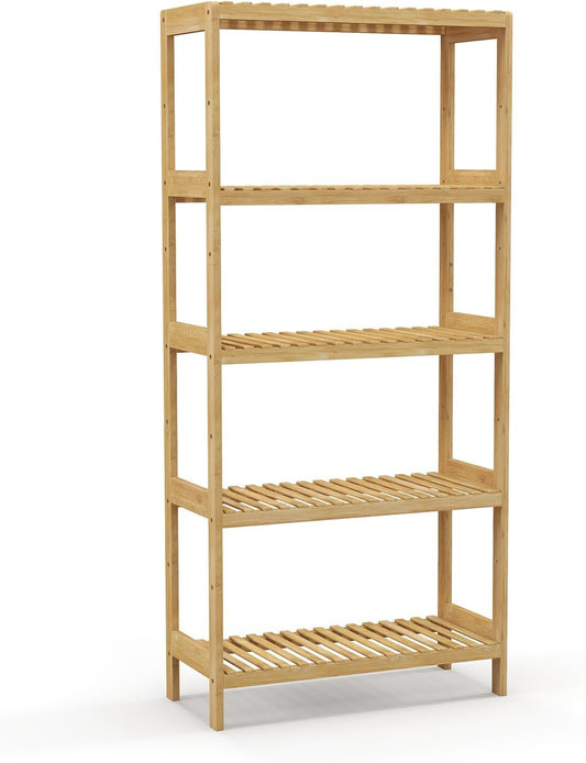 Bamboo Shelf,Bamboo Shelf Stand Utility Storage Shelf Multifunctional Bathroom Kitchen Living Room Holder Plant Flower Stand (5-Tier)