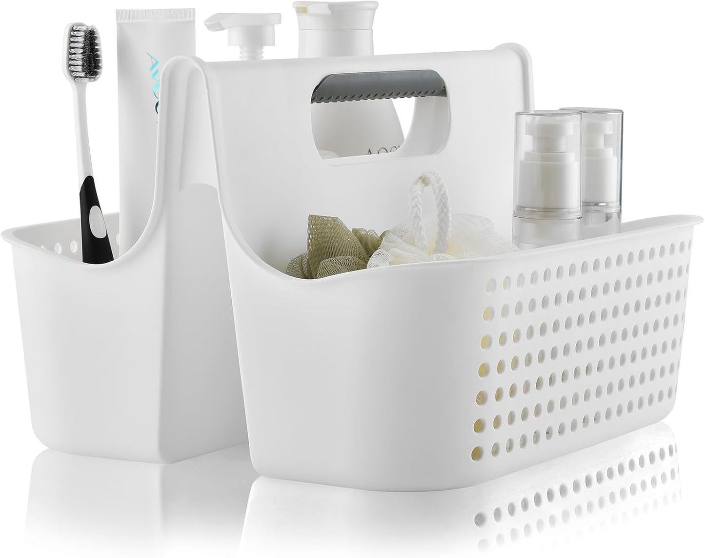 ALINK Portable Plastic Shower Caddy Basket, Large Cleaning Supply Caddy Organizer Storage Tote with Handle for Bathroom, College, Self, Cabinet, Dorm Room Essentials - White