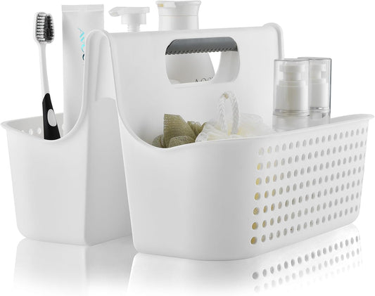 ALINK Portable Plastic Shower Caddy Basket, Large Cleaning Supply Caddy Organizer Storage Tote with Handle for Bathroom, College, Self, Cabinet, Dorm Room Essentials - White