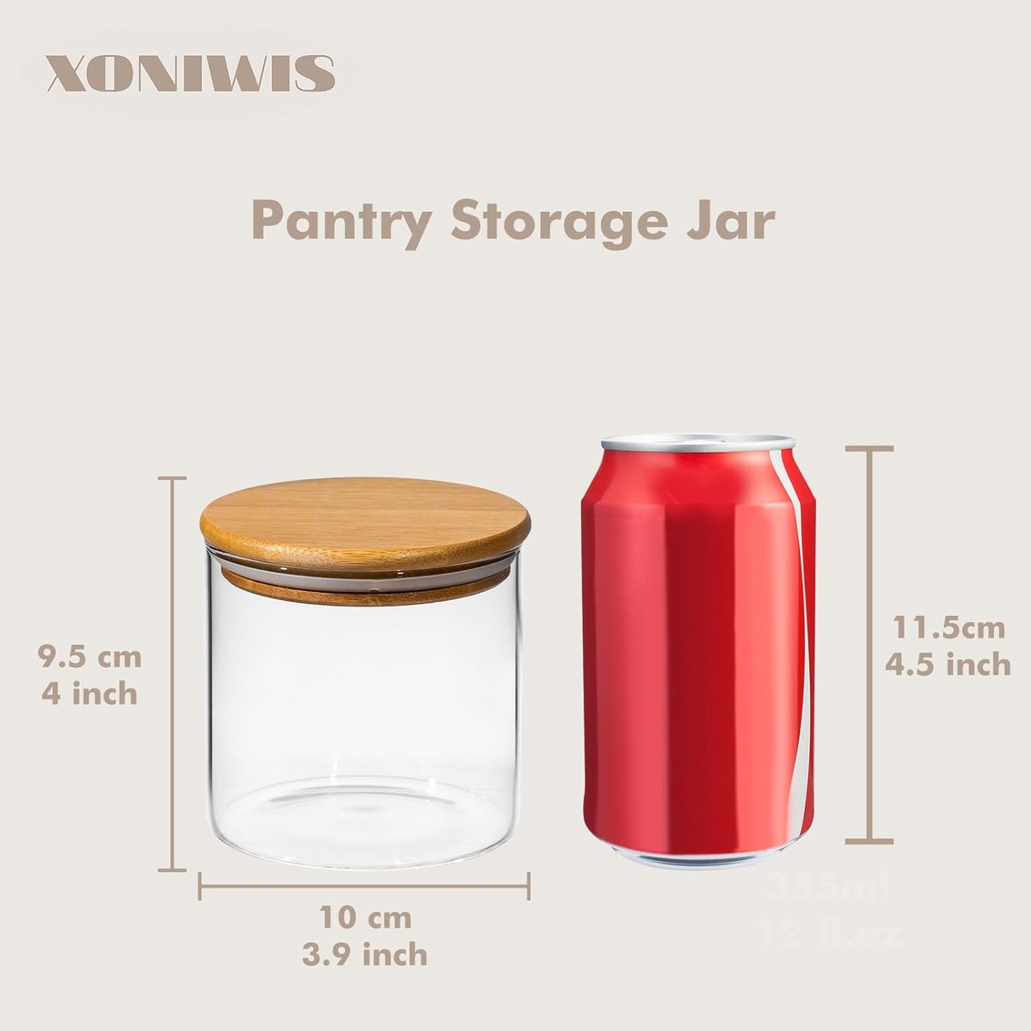 20oz 6PCS Round Airtight Glass Food Storage Jars, Clear Glass Food Container with Bamboo Lid, Stackable Spice Jar, Small Kitchen Storage for Sugar, Tea, Coffee bean, Pasta, Oat, Spice