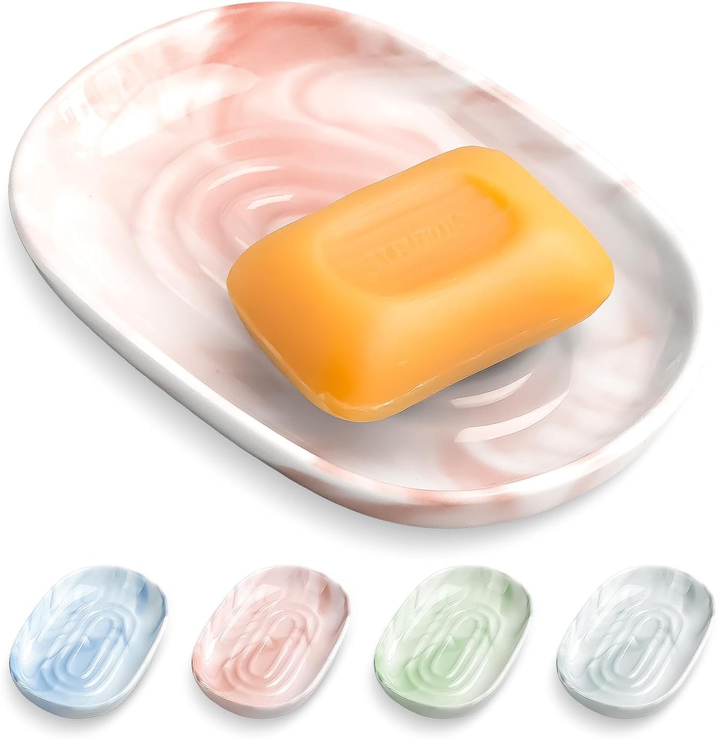 OTHIX Ceramic Soap Dish with Unique Marble Texture, Decorative Bar Soap Holder for Bathroom and Kitchen, Cute Soap Dishes for Bar Soap, Jewelry, Ring (Pink Texture)