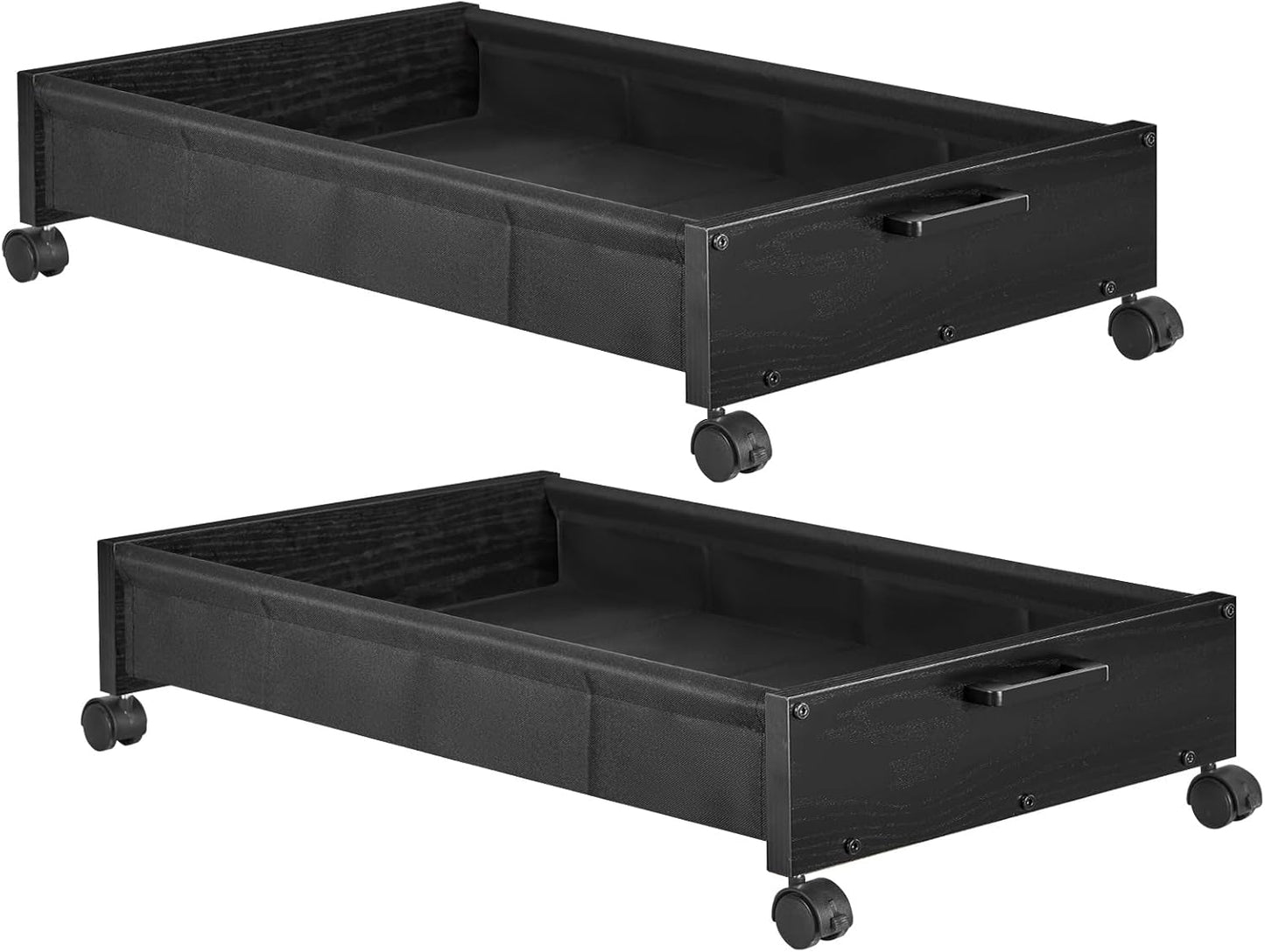 Under Bed Storage with Wheels, Wooden Under Bed Drawers On Wheels, Rolling Under Bed Shoe Storage, Space Saving, Black,50L