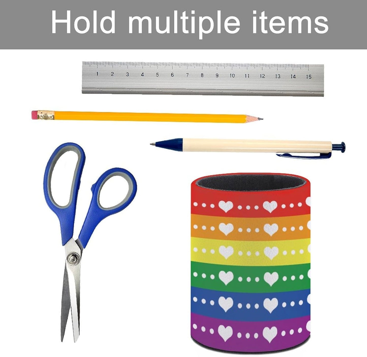 LGBT Rainbow Pride Flag Pen Holder Pencil Organizer Cute Pencil Cup Desk Decor Makeup Brush Holder PU Multifunctional Office Suppliesfor Home Classroom School